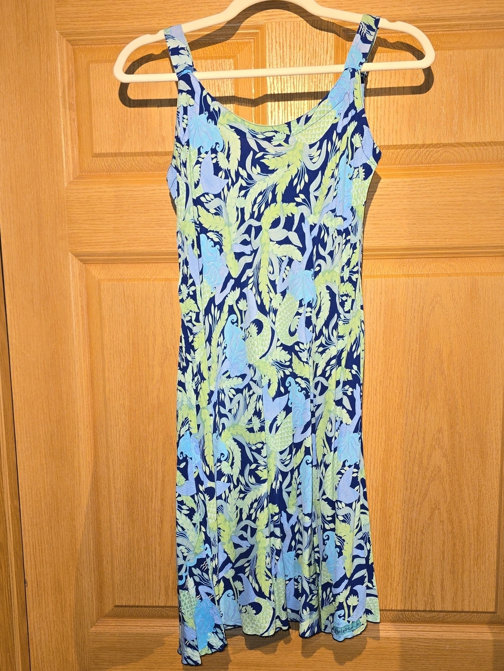 Blue & Lime Floral Midi Sundress with Scoop Neck